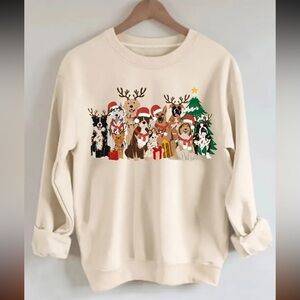 Oversized Cozy Women's Christmas Dogs lightweight Pullover Sweatshirt!